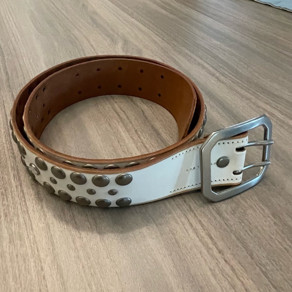 Linea Pelle White and Leather Belt with Silver studs